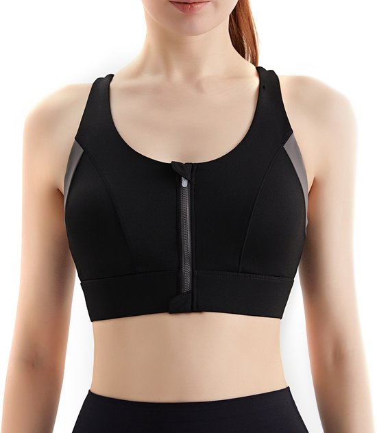 BH de Sport de Luxe avec fermeture sur le devant - Soutien-gorge sans armatures - Gants - Vêtements de Sport - Vêtements - Vêtements de sport - Zwart - XL