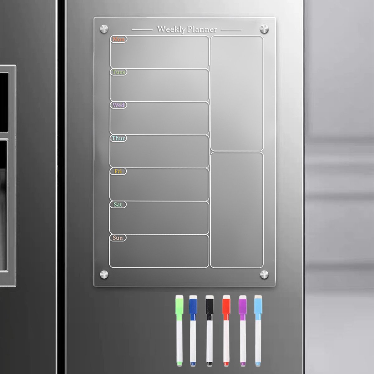 Acryl Magnetisch Menu Bord voor Keuken - Acryl Weekkalender voor Koelkast - Acryl Whiteboard voor Koelkast - met 6 Magnetische Uitwisbare Markers - 20x30cm — cadeau in Kookcadeaus - foto 5