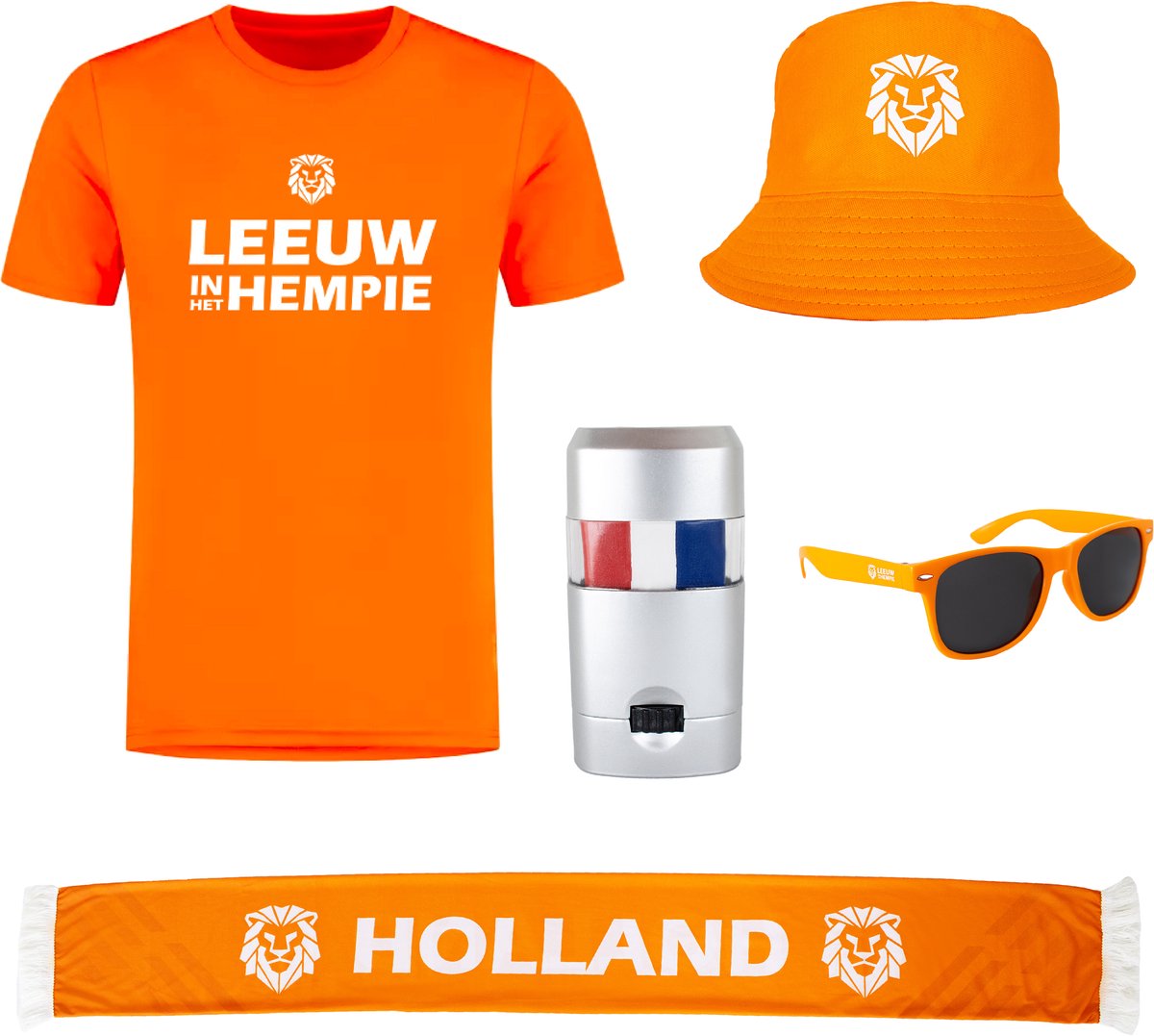 WK voetbal shirt Teamplayer met sjaal, bucket hat, zonnebril en schminkstift - Voetbalshirts volwassenen - WK voetbal - Oranje shirt - Polyester sportshirt - Accessoires - Maat S