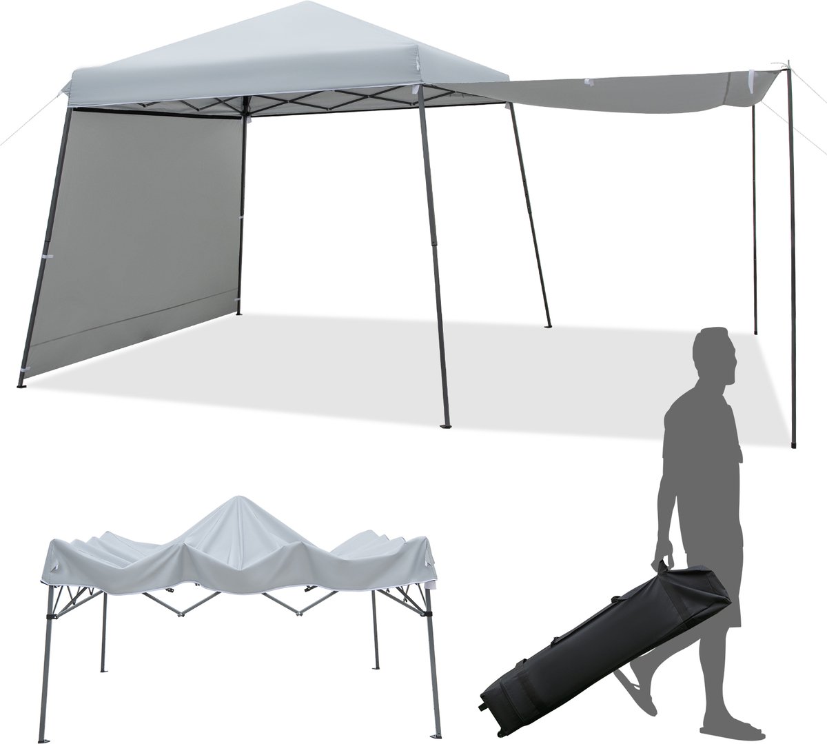 COSTWAY 3 x 6 m pop-up paviljoen met zijwanden en luifels, vouwpaviljoen, waterdicht, stabiel, winterbestendig, uv-bescherming 50+, tuintent met roltas, partytent, tuinpaviljoen voor tuin, markt