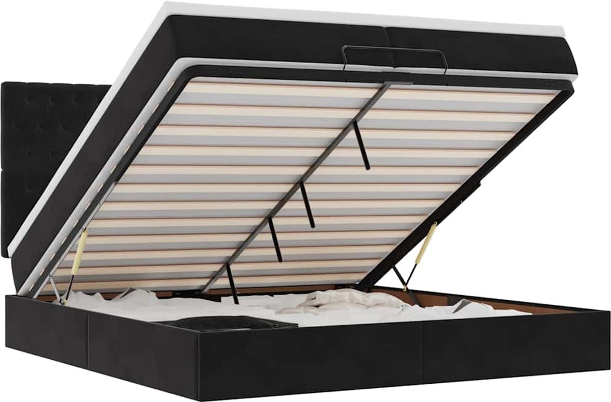 vidaXL - Ottoman - bed - met - matrassen - 200x200cm - fluweel - zwart