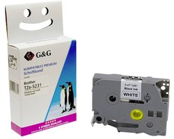 Labeltape G&G 5BRTS231-TD Compatibel vervangt Brother TZe-S231 Tapekleur: Wit Tekstkleur: Zwart 12 mm 8 m