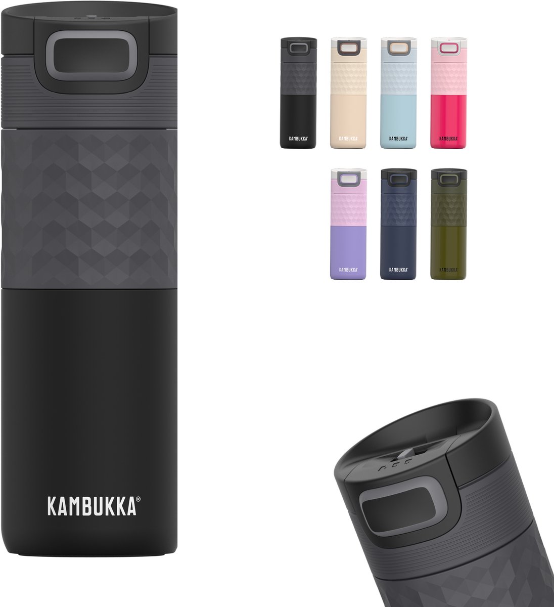 Thermosbeker/Koffiebeker - 500 ml - Lekvrij - 9 uur warm - Kambukka thermosfles - Etna Grip Black Steel