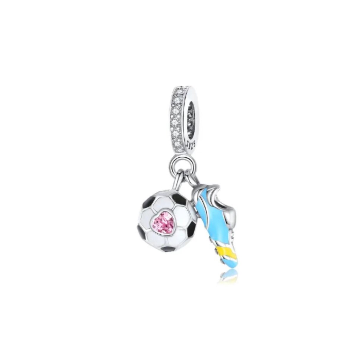 SportPresent® - Sportbedel - Voetbal - Voetbalschoen - Charm - Zilver - 925 - Armband Kraal - Sportbedel -Sportsieraad - Ketting - Bedelarmband -Voetbal - Kraal - Teamkado