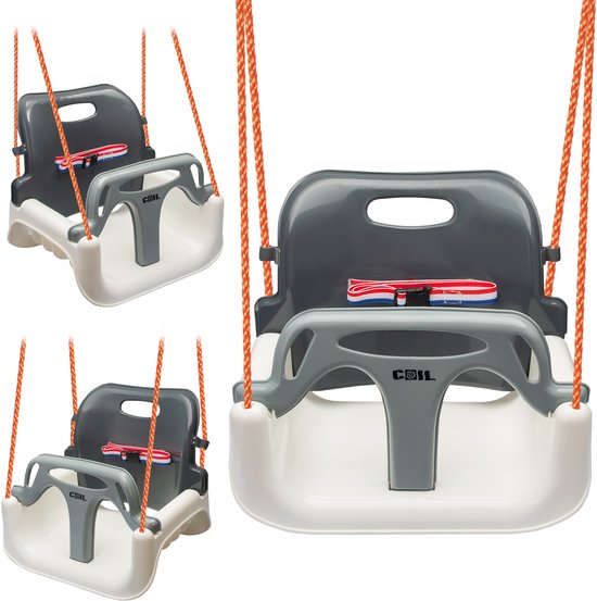 Balançoire de jardin pour enfants COIL Strong 3 en 1 + ceintures blanc et gris