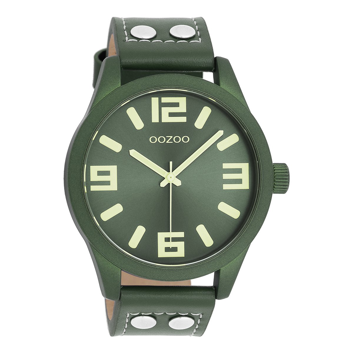 OOZOO Timepieces - Bos groene horloge met bos groene leren band - C1093