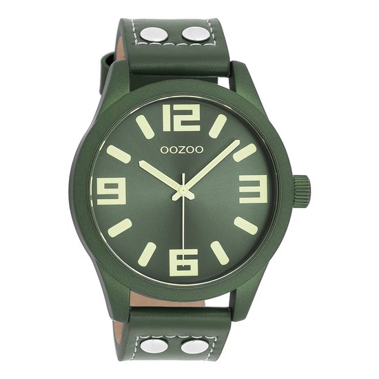 OOZOO Timepieces Bos groene horloge met bos groene leren band