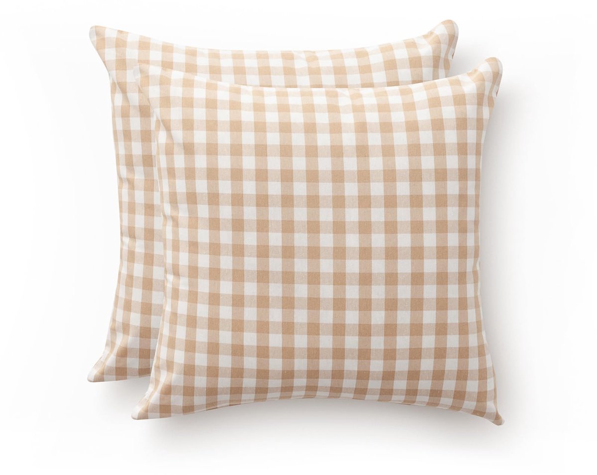 My Ninki ® Set van 2 Luxe Zacht Geruite Kussenhoezen 45x45 cm voor Binnen en Buiten beige
