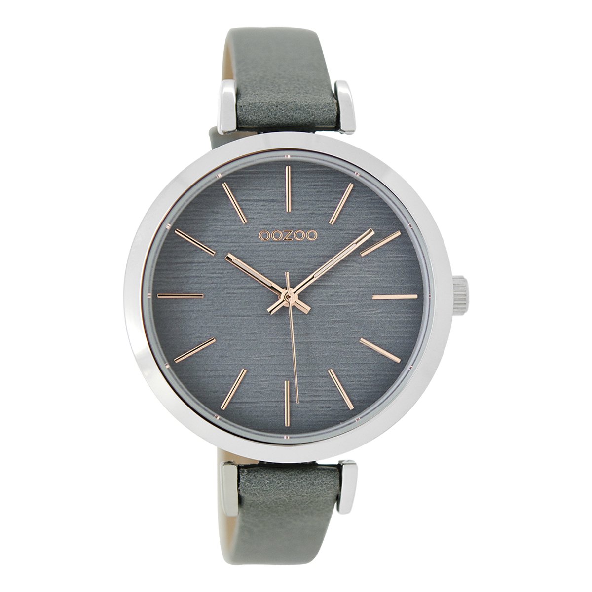 OOZOO Timepieces - Zilverkleurige horloge met aqua grijze leren band - C9138