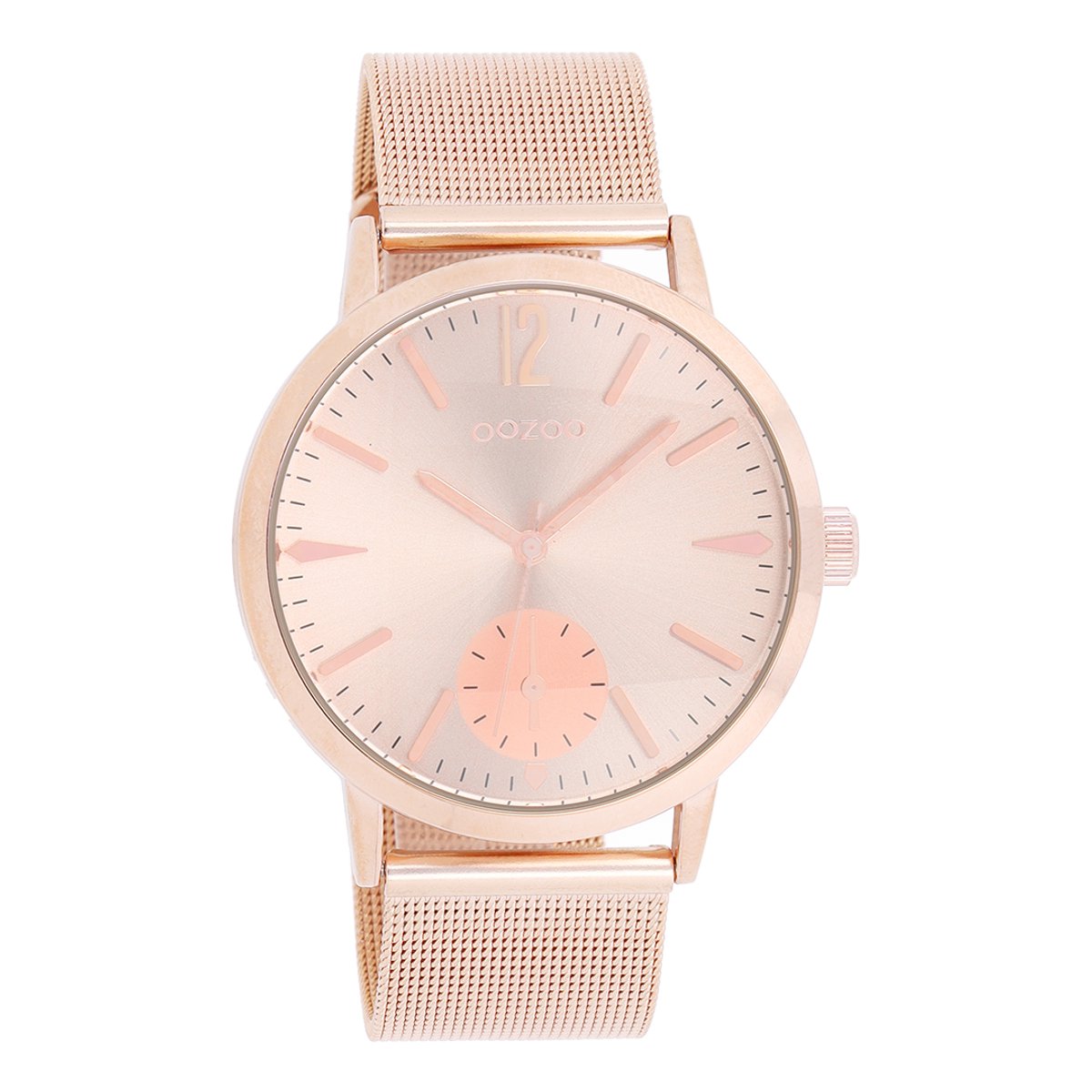 OOZOO Timepieces - Rosé goudkleurige horloge met rosé goudkleurige metalen mesh armband - C8614