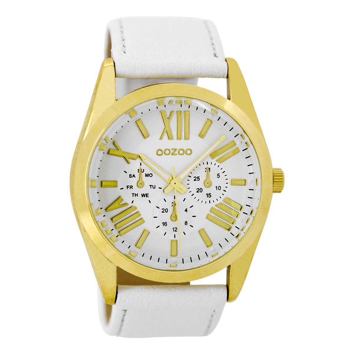 OOZOO Timepieces - Goudkleurige horloge met witte leren band - C8745