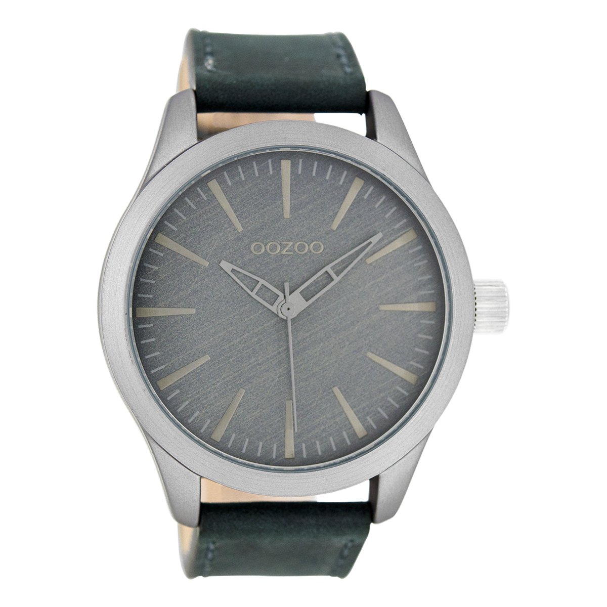 OOZOO Timepieces - Grijze horloge met blauwe leren band - C7426