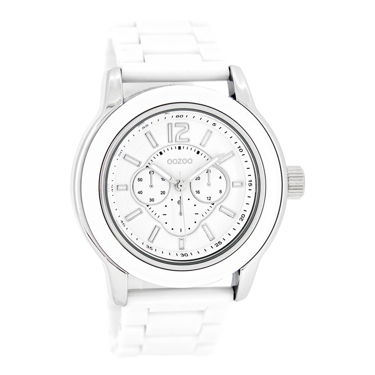 OOZOO Timepieces - Zilverkleurige horloge met witte kunststof horlogeband - C4940