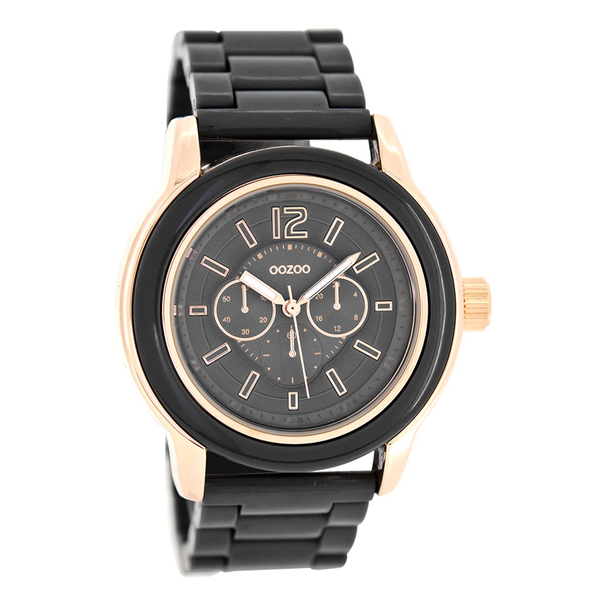 OOZOO Timepieces - Rosé goudkleurige horloge met grijze kunststof horlogeband - C4943