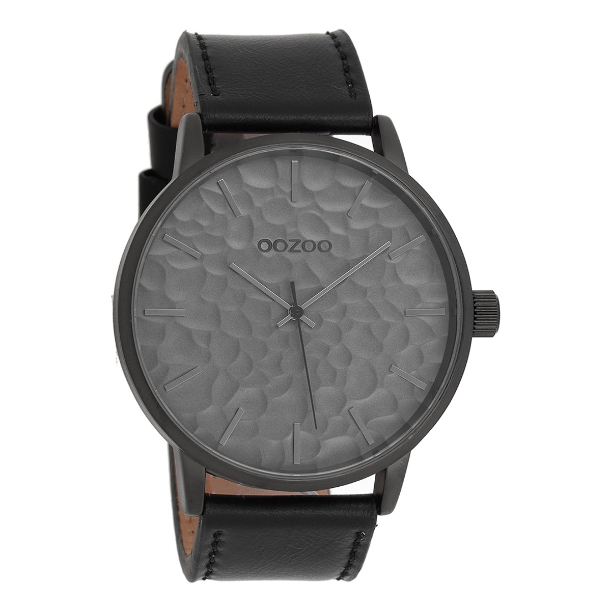 OOZOO Timepieces - Zwarte horloge met zwarte leren band - C9444
