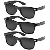 Fako Fashion - 3x Zonnebril Mat Zwart - Heren Zonnebril - Dames Zonnebril - Classic - UV400 - Zwarte Glazen - 3 Stuks