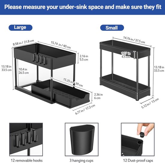 Gootsteenkast Organizer Met Rits - Multifunctionele Plank Onder De Gootsteen Ijzeren Lade Mand Chroom Badkamerorganizer Met Rits Gootsteenkast Organizer