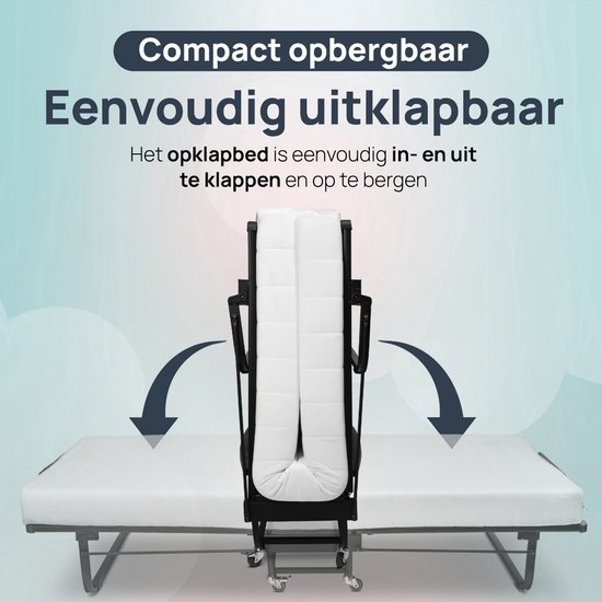 Troonz® Luxe Opklapbed Livorno – Vouwbed - Logeerbed – incl. Koudschuimmatras van 12 cm - Spiraalbodem - Dagelijks Bruikbaar - Eenpersoonsbed