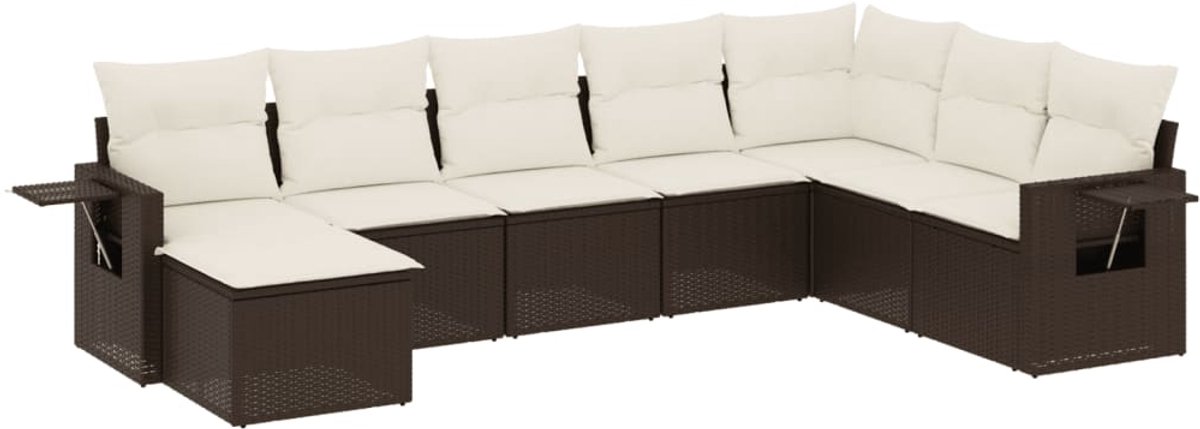 The Living Store 8-delige Loungeset met kussens poly rattan bruin - Tuinmeubleset - Lounge Set - PE-rattan - Outdoor Furniture - Tuinset