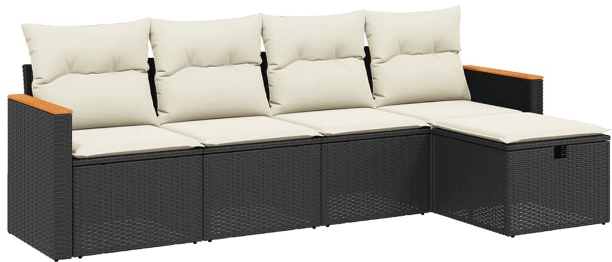 The Living Store zwarte poly rattan loungeset met kussens - tuinset loungen.
