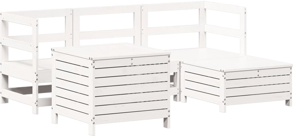 Massief grenenhouten loungeset in witte kleur voor buiten - The Living Store.