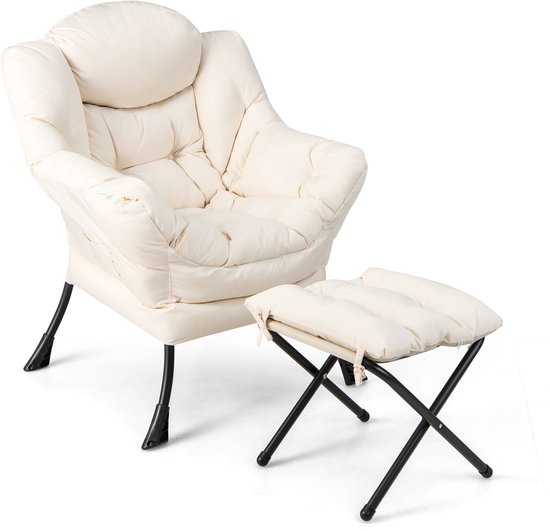 COSTWAY Gestoffeerde stoel, relaxstoel met armleuningen en zijzak, woonkamerstoel, televisiestoel, fauteuil, woonkamerstoel, slaapkamer, kantoor (Beige COSTWAY Gestoffeerde stoel, relaxstoel met armleuningen en zijzak, woonkamerstoel, televisiestoel, fauteuil, woonkamerstoel, slaapkamer, kantoor (Beige