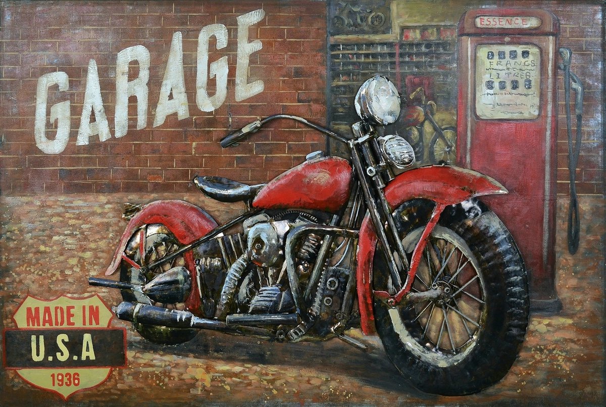3D Metaalschilderij - Rode Moto - 120 x 3 x 80 cm