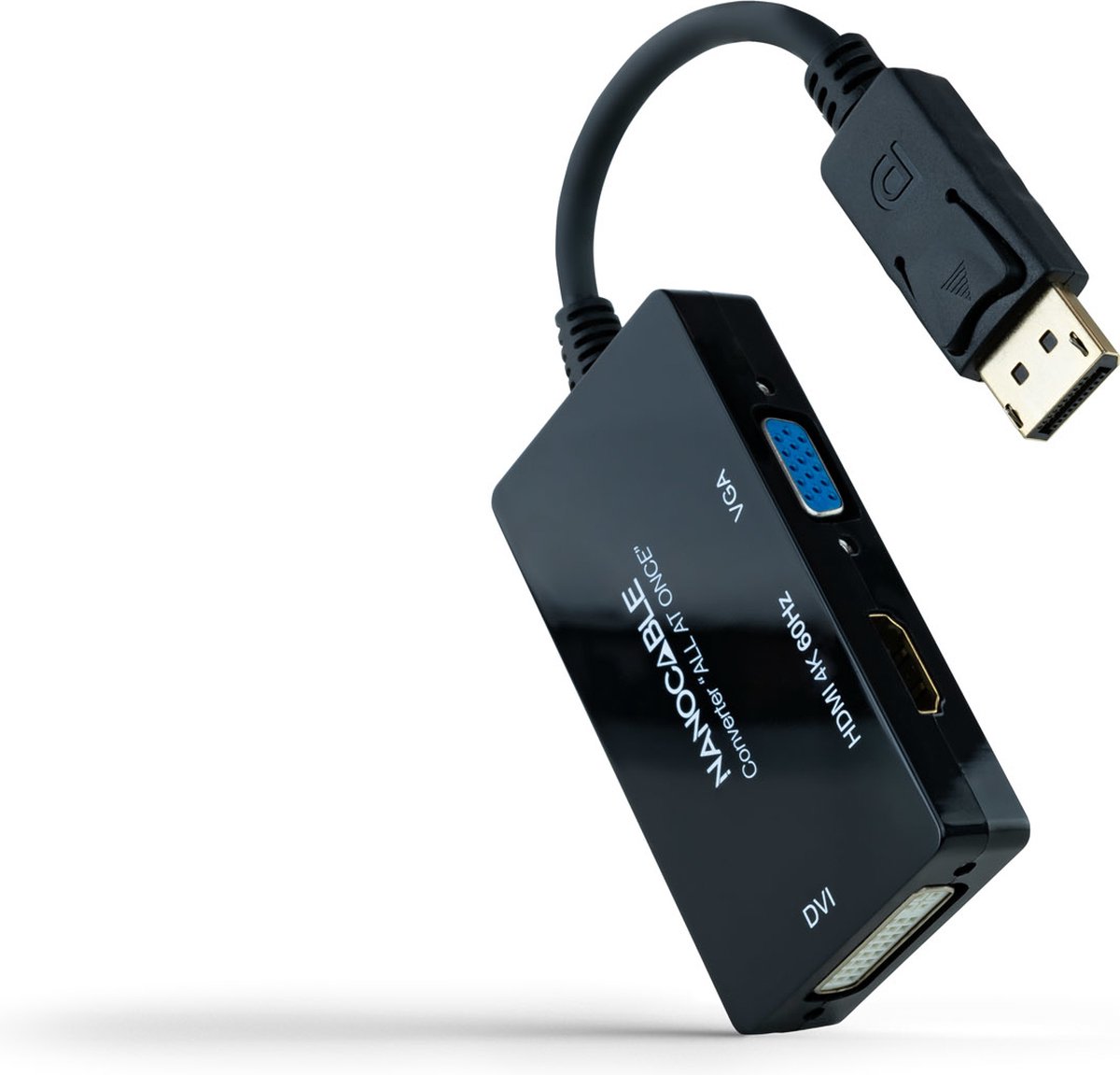 DisplayPort to VGA/DVI/HDMI adapter NANOCABLE 10.16.3301-ALL 20 cm Black