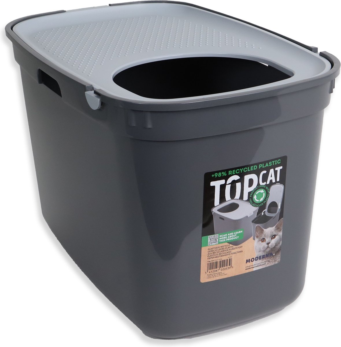 Moderna Top Cat Cool Grey Kattenbak - Kattentoilet - 59x39x38.3 cm Donkergrijs Lichtgrijs