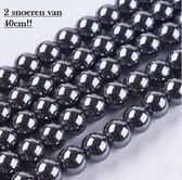 Perles en pierre naturelle, Hématite, perles rondes de 6mm, trou 1mm. Par 2 cordons de 40cm (= longueur de cordon de 80cm !)