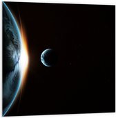 PVC Schuimplaat - Maan langs de Aarde in het Heelal - 100x100 cm Foto op PVC Schuimplaat (Met Ophangsysteem)