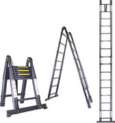 Bol.com aluminium telescopische ladder inklapbaar uittrekbare ladder met stabilisator hoogwaardige vouwladder en opvouwbare alum... aanbieding
