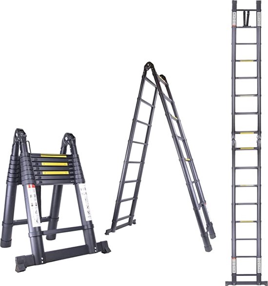 aluminium telescopische ladder, inklapbaar, uittrekbare ladder met  stabilisator,... | bol