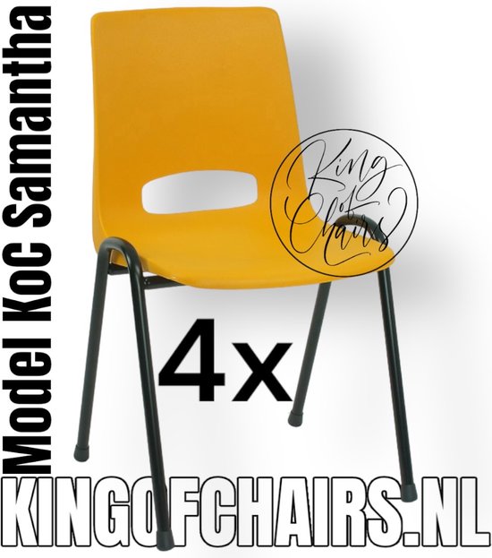 King of Chairs -Set van 4- Model KoC Samantha okergeel met zwart onderstel. Stapelstoel kuipstoel vergaderstoel tuinstoel kantine stoel stapel stoel kantinestoelen stapelstoelen kuipstoelen arenastoel De Valk 3320 bistrostoel bezoekersstoel