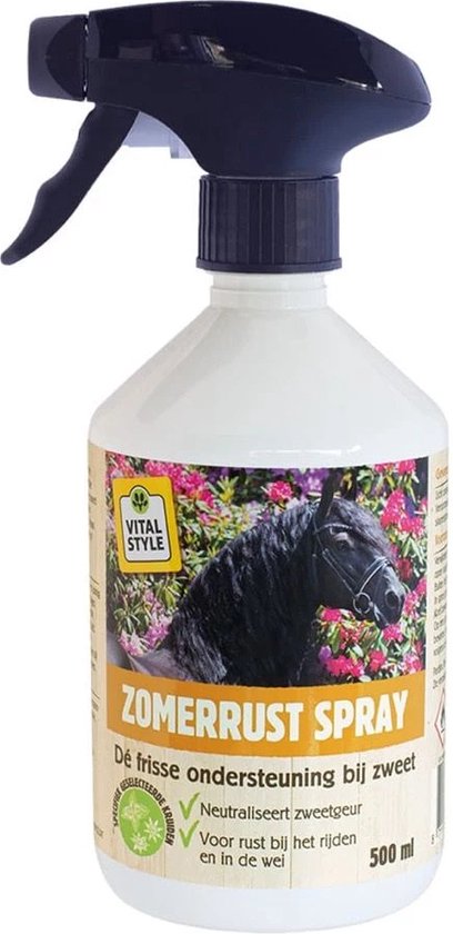 Foto: Vitalstyle zomerrust spray vliegenspray paard voor rust in de weide met o a pepermunt en citroengras 500 ml