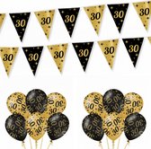 30 Jaar Versiering Classy Black-Gold Feestpakket - 30 Jaar Decoratie - Ballonnen En Slingers Zwart Goud