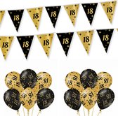 18 Jaar Versiering Classy Black-Gold Feestpakket - 18 Jaar Decoratie - Ballonnen En Slingers Zwart Goud