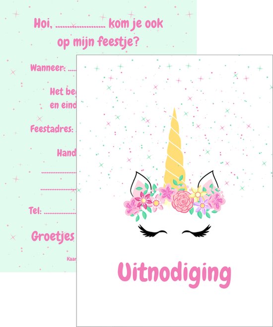 METIWA - Uitnodiging Kinderfeestje Unicorn - 10 stuks - Uitnodigingskaarten - Uitnodiging Verjaardag - Uitnodiging Kinderfeestje Unicorn - Uitnodiging Eenhoorn