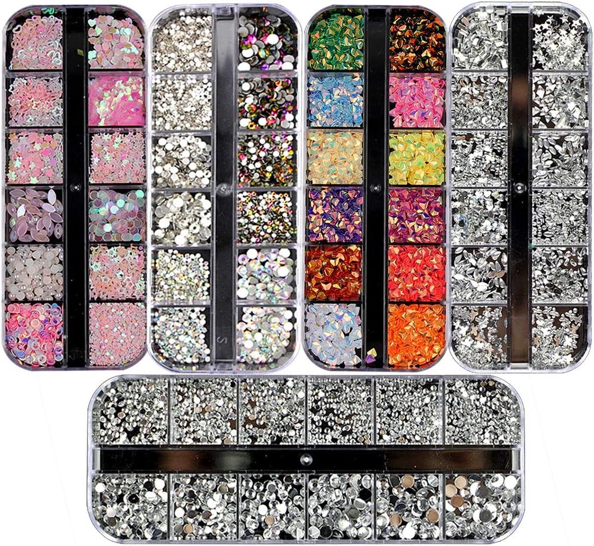 Goedkoopste 3000 stuks (5 dozijn) Nail Art Rhinestones Kit Nail Rhinestones met 1 stuk, Multicolor Nail Studs Horse Eye Rhinestones voor Nail Art Decorations Supplies