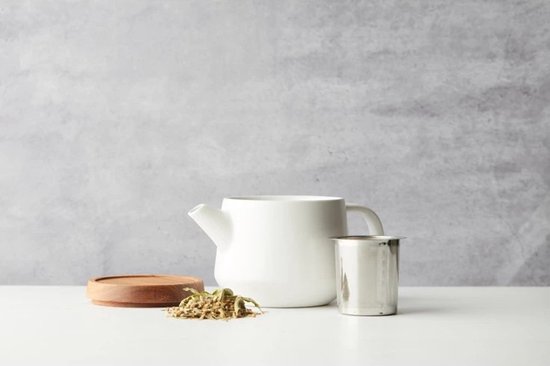 Théière en céramique avec couvercle en acacia blanc 600ml
