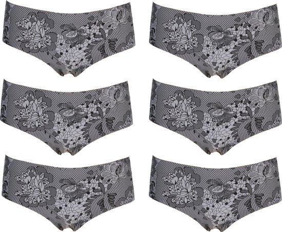 6-pack Naadloze dames Hipster 1705 J&C Zwart met print - maat S (valt klein)