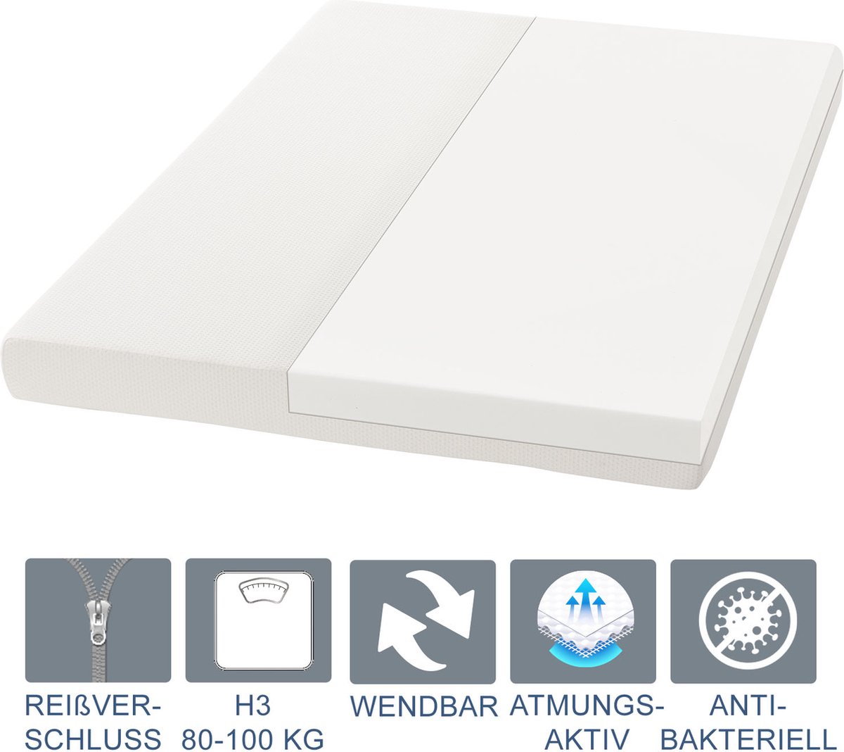 Juskys Koudschuimmatras - 180 x 200 cm - Hoog slaapcomfort & ergonomische lichaamsaanpassing Wit