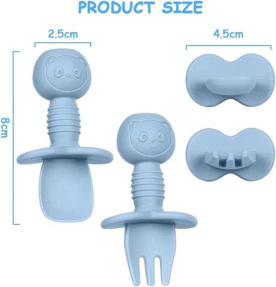 Babylepels, 4 stuks babyvoerlepels van extra zachte siliconen, BPA-vrij, babyvork en lepel, babybestek voor baby's, peuters, kinderen (grijs + groen) van Merkloos — afbeelding 3
