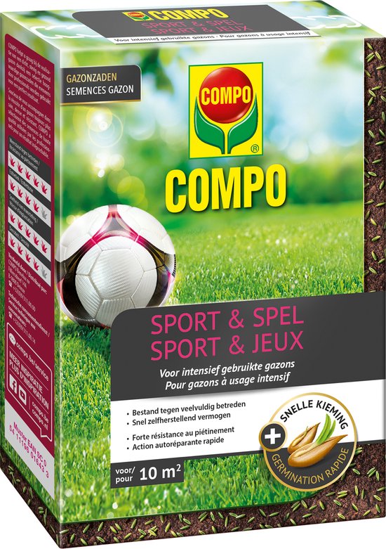 COMPO Gazonzaad Sport & Spel - voor intensief gebruikte gazons - bestand tegen veelvuldig betreden - doos 200 g (10 m²)