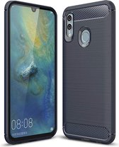 Carbon Case Flexible Cover TPU Case geschikt voor Huawei P Smart Plus 2019 / Honor 10 Lite blauw