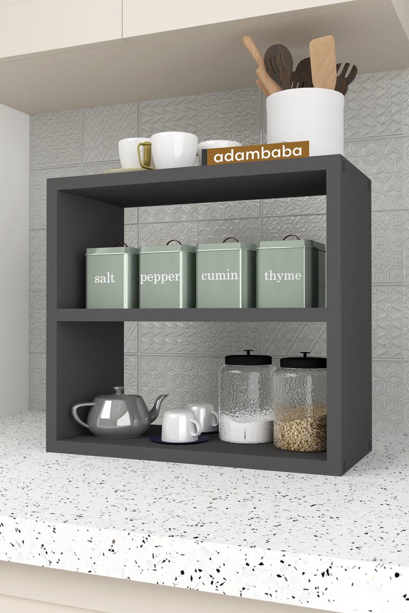 Adambaba - 3 Tier Kruidenrek - 3 Tier Aanrechtblad - Kruidenhouder 3 Tier - Kruidenrek - Kruidenopberger - Kruidenopslag - Antraciet - 43,5x20x40 cm.
