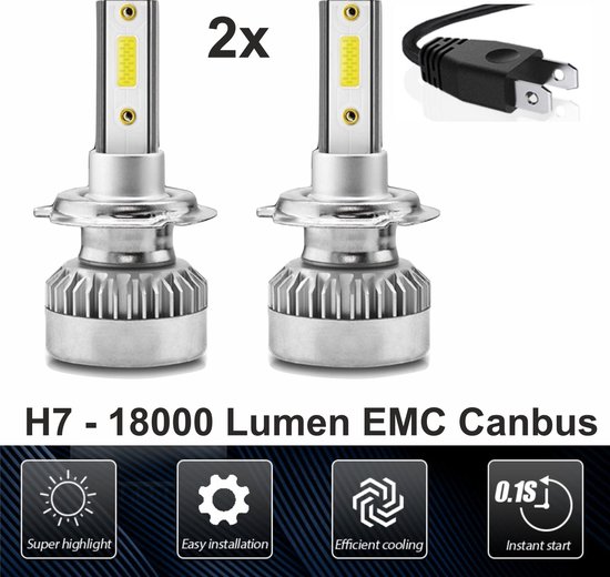 H7 LED lampen 6500K CSP 18000 Lumen passieve koeling 90w (set 2 stuks) incl  CANbus EMC
