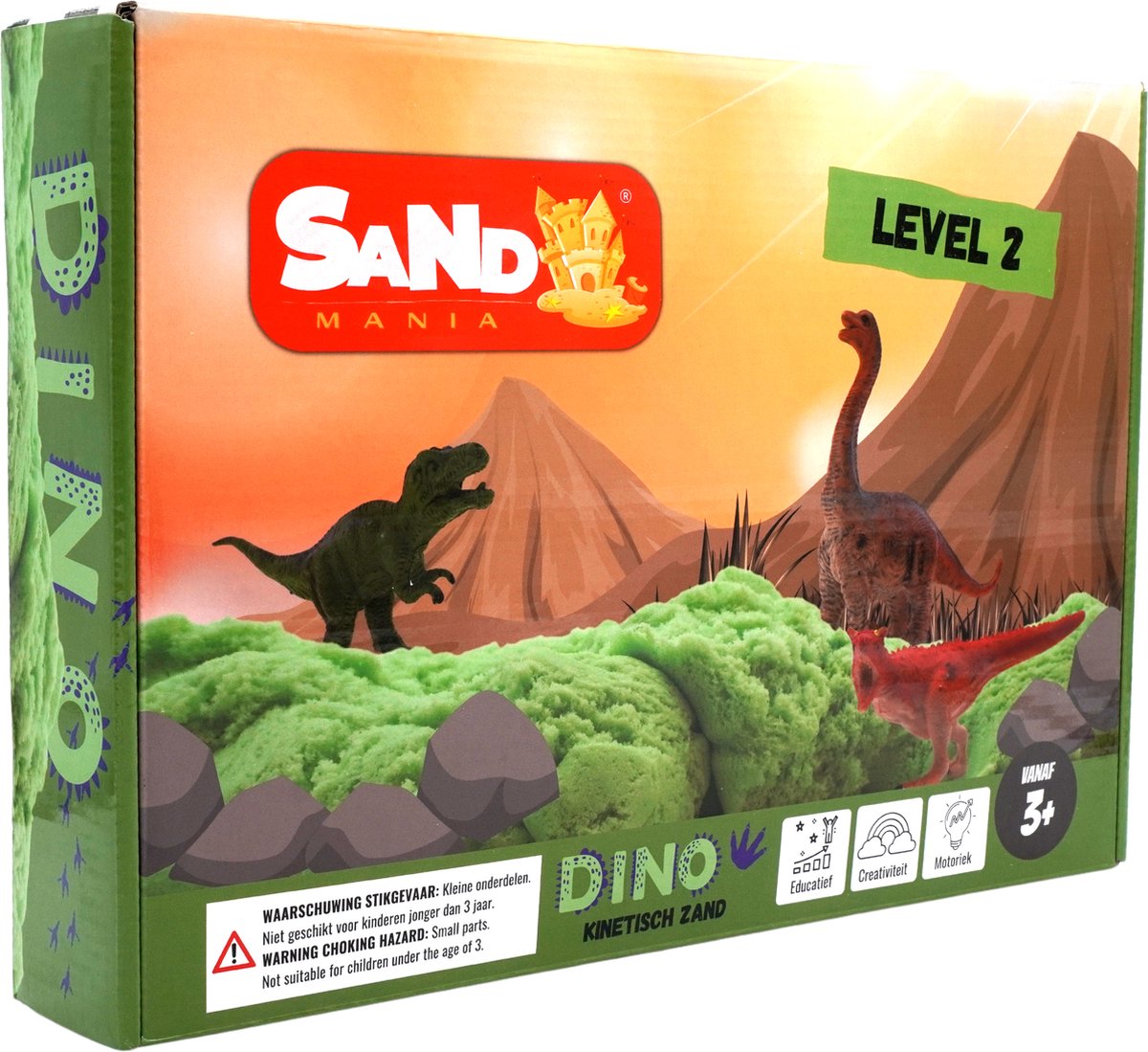 Sand mania® - Kinetisch zand - Dino level 2 box - 1,5 kg groen magisch zand - Speelzand met zand tray - Magic sand - Montessori speelgoed