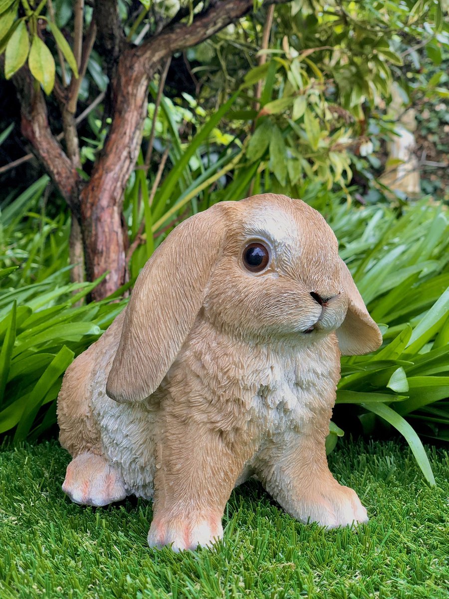 Konijn bruin 14 cm hoog - bunny - polyester - polystone - beeld - tuinbeeld - hoogkwalitatieve kunststof - decoratiefiguur - interieur - accessoire - voor binnen - voor buiten - cadeau - geschenk - verjaardag - Kerst - nieuwjaar - Pasen