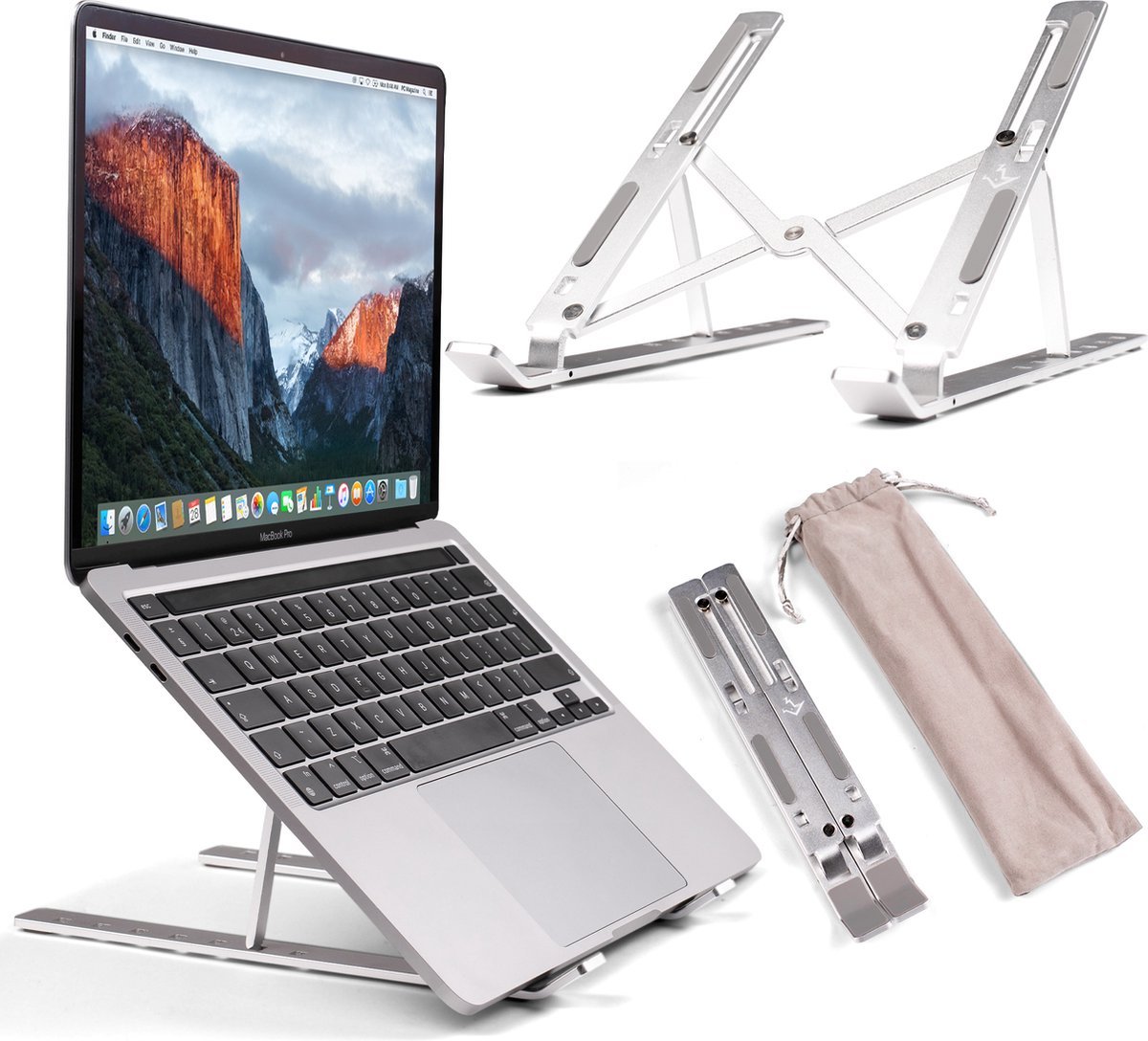 Verstelbare en opvouwbare laptop standaard voor laptops van 10 tot 15.6 inch - Hoogwaardig aluminium - Zilver